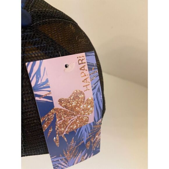 Hapari LOVE Snap Back Mesh Baseball Cap Black Blue Hibiscus Floral NWT Womens - Picture 3 of 4